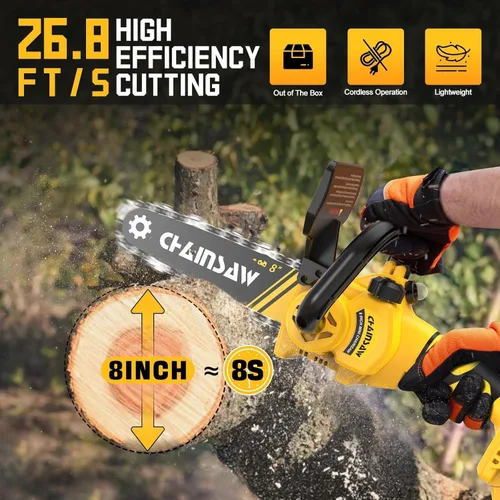 Vista 3 de Mini motosierra de 8 pulgadas para batería Dewalt 20V Max, motosierra de poda inalámbrica sin escobillas, mini motosierra alimentada por batería