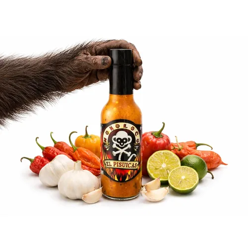 Vista 4 de Monoloco Salsa picante vegana sin gluten con gorro escocés panameño, rocoto, pimientos de cayena y pimientos fantasma, ajo y especies naturales