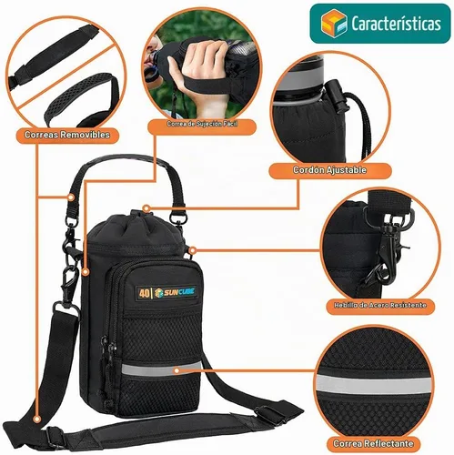 Vista 3 de SUN CUBE Bolsa aislante para botella de agua con correa, bandolera cruzada Negro