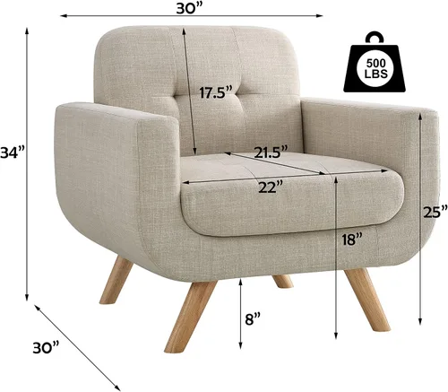 Vista 2 de Rosevera Elena - Sillón contemporáneo con tapicería de lino, muebles de sala de estar, color beige
