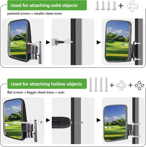 Vista 6 de Los espejos para carrito de golf contienen espejos laterales plegables y espejo retrovisor universal para Club Car DS Precedent/EZGO TXT RXV/Yamaha