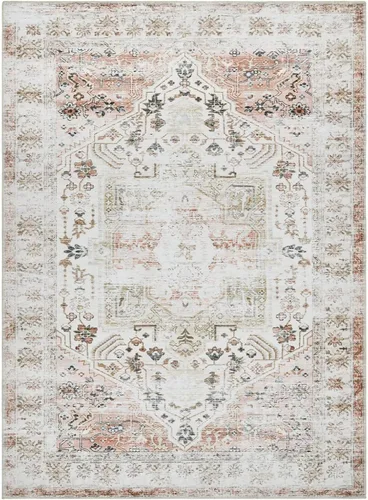 Vista 10 de COZYLOOM Alfombra lavable a máquina de 4 x 6, estilo bohemio, vintage, con medallones florales, alfombra suave de pelo bajo, antideslizante