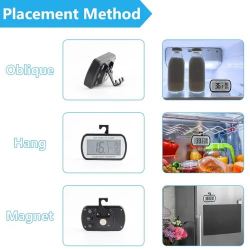 Vista 5 de 2 Pack Termómetro de Refrigerador y Heladera Digital, Termómetro para Sala de Refrigeración Impermeable, Pantalla LCD Grande, Función de Registro