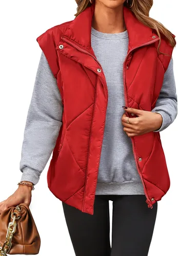 Vista 3 de MEROKEETY Chaleco acolchado de invierno para mujer 2024 con cuello alto, con cremallera, con bolsillos
