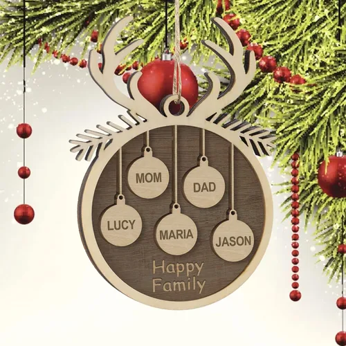 Vista 4 de Adornos de Navidad personalizados familiares de 1, 2, 3, 4, 5, 6, 7, 8, 9, 10, adornos de madera personalizados, decoraciones de Navidad, regalos