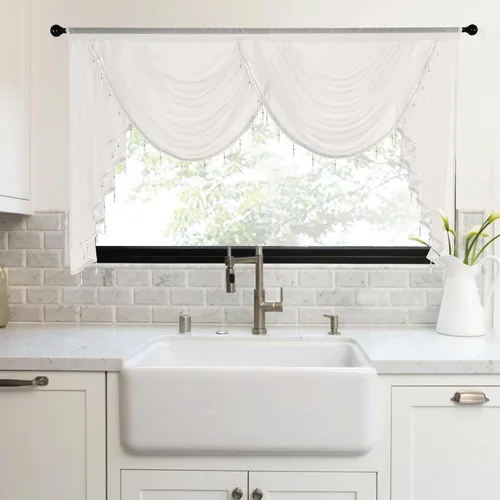 Vista 17 de NICETOWN Juego de 4 cortinas transparentes con cenefa adjunta con cuentas, cortinas de cascada para sala de estar, guardería de bebé, decoración