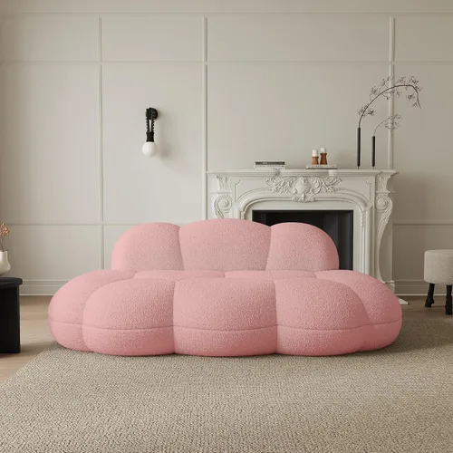 Vista 10 de JACH Sofá de nube de 3 plazas para sala de estar, moderno sofá tapizado de sherpa, sofá de ocio minimalista, cómodo sofá nube para apartamento