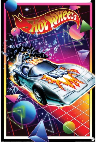 Vista 2 de Pyramid International Hot Wheels Retro Poster 80s Style Futuristic Racing Car, 61 x 92 cm, Multi-Coloured