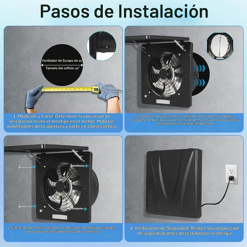 Vista 5 de Ventilador de escape de 10 pulgadas con interruptor, potente ventilador de escape de pared de 1236 CFM con amortiguador, ventiladores de escape