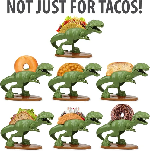 Vista 6 de Funwares Tacosaurus original - Soporte para tacos de dinosaurio, divertido y práctico regalo de elefante blanco, capacidad para 2 tacos
