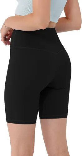 Vista 2 de ODODOS Women's Cross Waist Biker Shorts with Inner Pocket, Sports Athletic Workout Running Yoga Shorts- 8" 2.5" Inseam