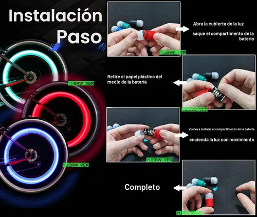 Vista 4 de Paquete de 4/8 luces LED para rueda de bicicleta, tapones para válvulas de neumáticos de automóvil, tapas de vástagos de bicicleta, motocicleta