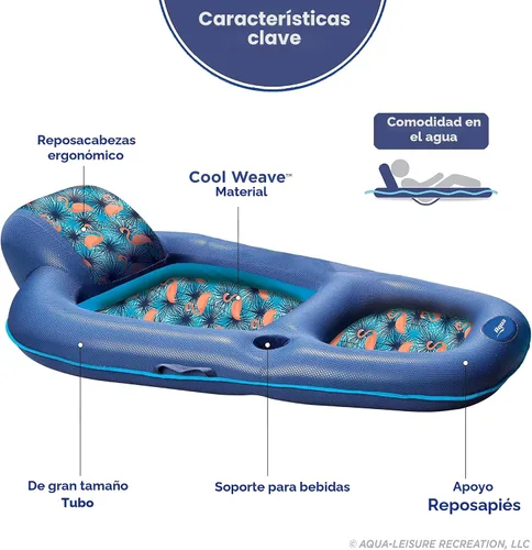 Vista 2 de Aqua Luxury Water Pool Lounge – Extra Large – Inflatable Pool Floats for Adults with Headrest, Backrest, Footrest & Cupholder – Multiple