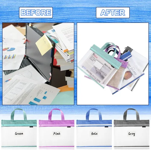 Vista 5 de Zhehao 6 bolsas para libros de estudiantes con asa, bolsa de documentos, bolsa de proyectos para coser, bolsa de malla con cremallera, bolsa