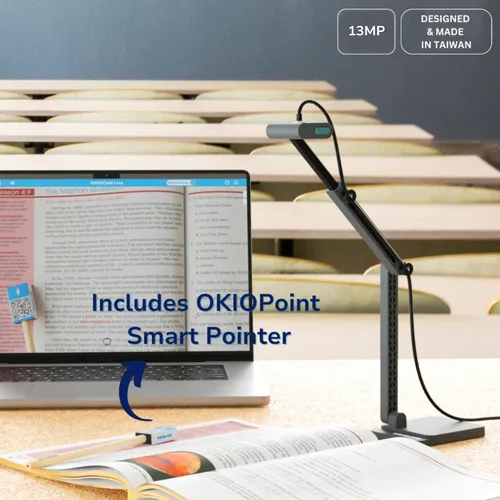 Vista 2 de OKIOCAM S2 Pro - Cámara de documentos USB de 13 MP, luz y micrófono integrados, puntero inteligente OKIOPoint, para PC Mac Chromebook, cámara