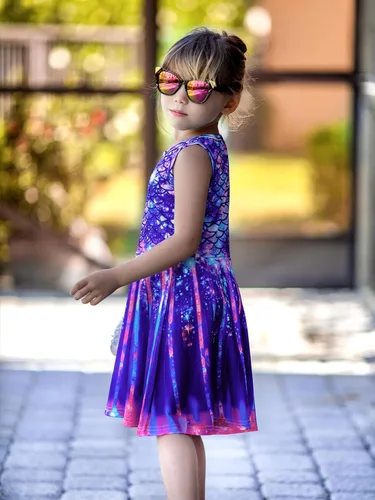 Vista 3 de Funnycokid - Vestido sin mangas informal estampado de fiesta para niñas de 4 a 13 años