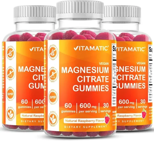 Vista 11 de Vitamatic Gomitas de magnesio de 600 mg por porción, 60 veganas para relajación, músculos, huesos y apoyo energético