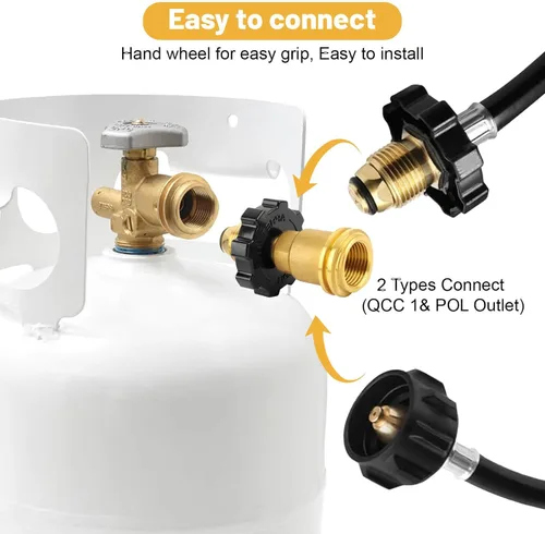 Vista 2 de Fuoequl El adaptador de tanque de propano convierte POL a QCC1 / Tipo 1 con llave