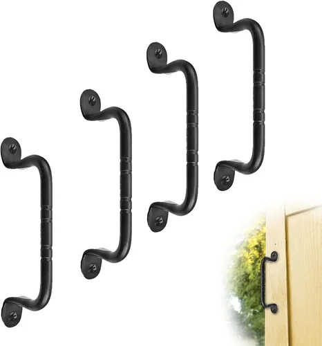 Vista 8 de Tirador o manija decorativa de hierro forjado a mano de 4.5 pulgadas Serie Farmhouse Acabado negro para cofres, armarios, baúles y puertas
