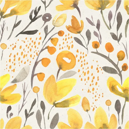 Vista 8 de Blooming Wall Papel tapiz autoadhesivo autoadhesivo con diseño de acuarela transparente transparente amarillo fresco floral Kapok