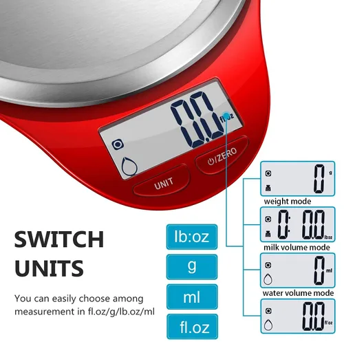 Vista 3 de Báscula de alimentos, NUTRI FIT básculas de cocina digitales con peso en gramos y onzas, plataforma grande de acero inoxidable para hornear, cocinar