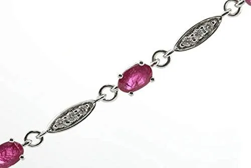 Vista 2 de Gin & Grace - Pulsera de oro blanco de 10 quilates con diamantes reales (I1) con rubí genuino para el trabajo diario de la joyería para mujeres