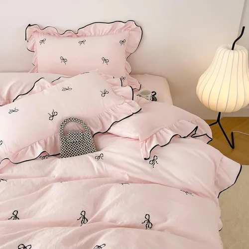 Vista 28 de Funda de edredón de flores rosadas, tamaño individual, elegante, con volantes, funda de edredón de encaje de algodón, juego de ropa de cama floral