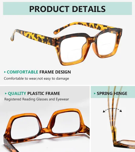 Vista 4 de Eyekepper Gafas de lectura bifocales para mujer, lentes bifocales transparentes de gran tamaño +1.00 Mezcla de lentes transparentes de 4 piezas