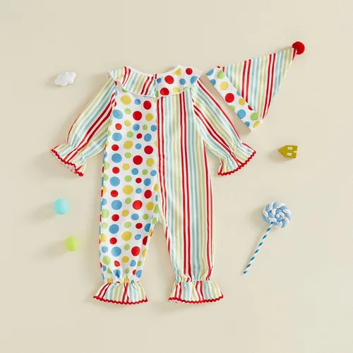 Vista 7 de Adobabirl Toddler Baby Halloween Clown Costume Long Sleeve Romper with Hat Blanco