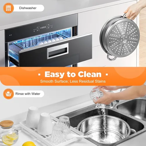 Vista 6 de Vaporizador de acero inoxidable de 5 niveles, olla de vapor apilable de acero inoxidable con tapa de vidrio para cocinar al vapor y cocinar