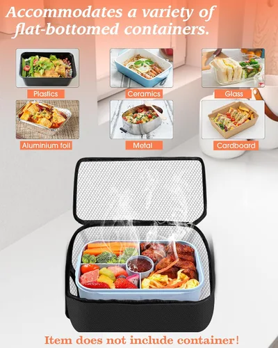 Vista 5 de tuhood Horno portátil, calentador de alimentos portátil 4 en 1, 12/24/110/220 V, mini calentador de alimentos para microondas para recalentar