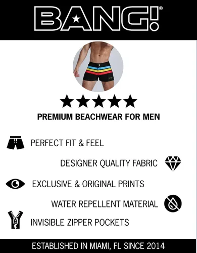 Vista 122 de Bang Men's Swimwear - Beach Shorts - Stretchy Quick-Dry All-Use Premium Swimsuit Trunk Square Cut
