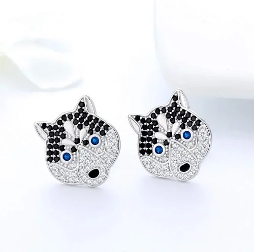 Vista 2 de Ginger Lyne Collection Koko The Siberian Husky Puppy Dog Lover Gifts Sterling Silver Chain Necklace Stud Earrings or Set CZ Pendant Charm Dog Paw