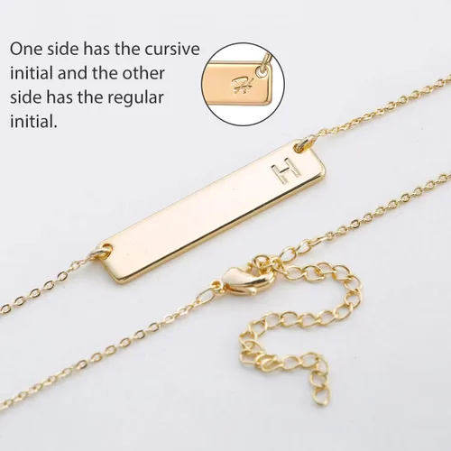 Vista 6 de M MOOHAM - Collar con dije de barra rectangular con inicial, para mujer, chapado en oro rosa de 14 quilates, acero inoxidable, con nombre grabado