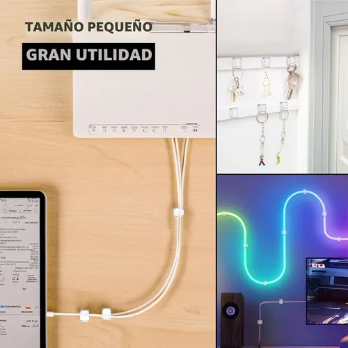 Vista 2 de AGPTEK Clips de cable Ethernet planos, 60 clips de alambre adhesivos, transparentes