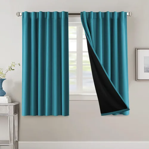 Vista 121 de H.VERSAILTEX Cortinas 100% opacas para dormitorio con forro negro, cortinas de oscurecimiento de habitación completa, con aislamiento térmico