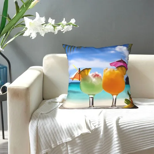 Vista 7 de Funda de almohada cuadrada suave con estampado de bebidas tropicales, para decoración del hogar, sala de estar, cama, sofá automóvil, 20 x 20