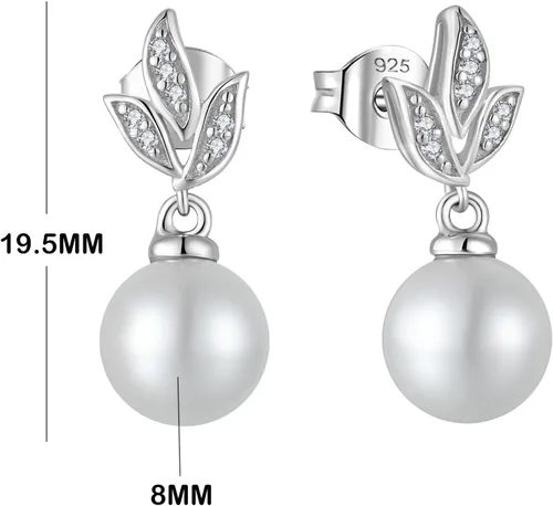 Vista 2 de Pendientes de perlas de plata de ley 925 para mujer, pendientes colgantes con joyas
