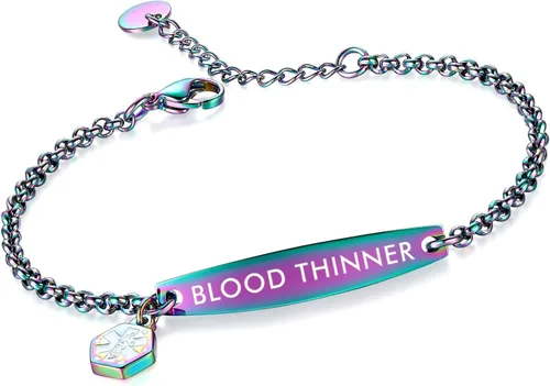 Vista 87 de LinnaLove - Pulsera de identificación de alerta médica con cadena Rolo simple pregrabada para mujer