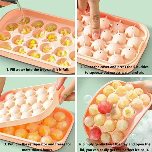Vista 5 de Juego de moldes de hielo de silicona con formas divertidas, molde para cubitos de hielo con forma de corazón, bandeja redonda para cubitos de hielo