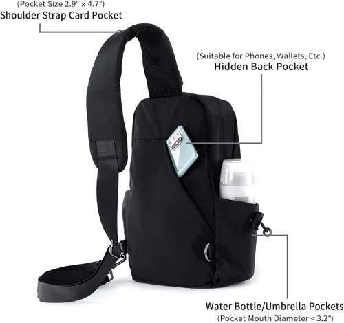 Vista 5 de Mochila ligera y resistente al agua para hombres y mujeres con hombros pequeños para caminar viajes ciclismo Negro talla única Mochilas Sling