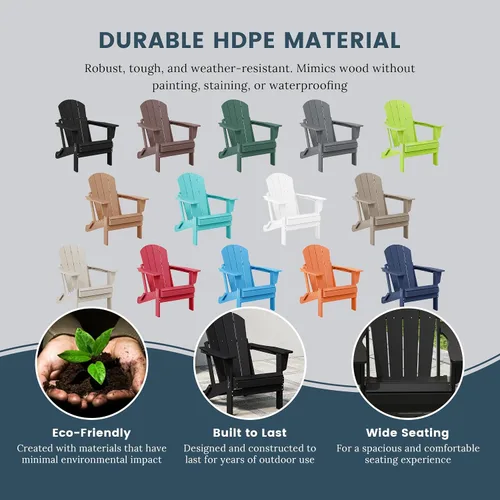 Vista 5 de HDPE Laguna Silla Adirondack plegable de polietileno para exteriores, color negro