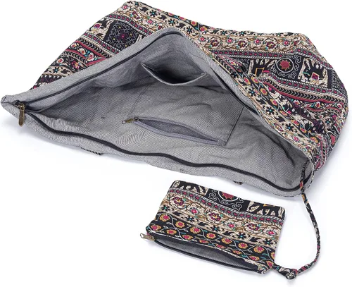 Vista 8 de OPQRSTU Bolso de mano hippie para mujer, bolso bohemio de gran capacidad, bolsos de hombro para turistas portátiles