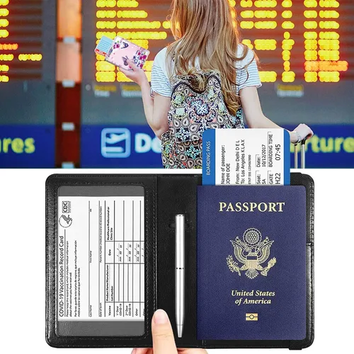Vista 2 de Combo de portatarjetas de pasaporte y vacunación con bloqueo RFID-X-1, Mariposa Mujer, Minimalista