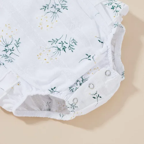 Vista 7 de Mameluco con volantes y diadema con estampado de margaritas para bebé, diseño floral, ropa de verano