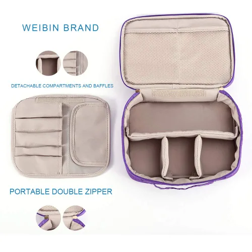 Vista 3 de WEIBIN Bolsa de maquillaje de viaje, bolsa de aseo personal, organizador de cosméticos con divisores ajustables y soporte para brochas para bolso
