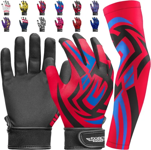 Vista 10 de Guantes de bateo para jóvenes de Exxact Sports con mangas para brazos para niños y niñas, guantes de béisbol para niños para bateo de sóftbol, T-Ball