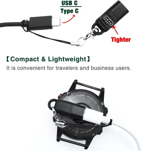 Vista 4 de Paquete de 2 adaptadores USB-C hembra a macho para Garmin Watch, adaptador de carga tipo C para Instinct 2 3 E/Fenix 8/6/7X/7/6X/Venu 2