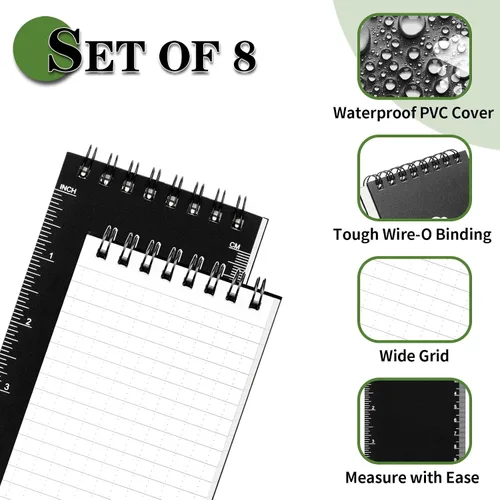 Vista 2 de COIDEA Cuaderno impermeable, paquete de 8 bloc de notas de bolsillo en espiral superior, bloc de notas de 3 x 5 pulgadas, resistente a