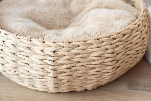 Vista 3 de PetPals Cama de cesta de cuerda de papel tejida a mano con cojín